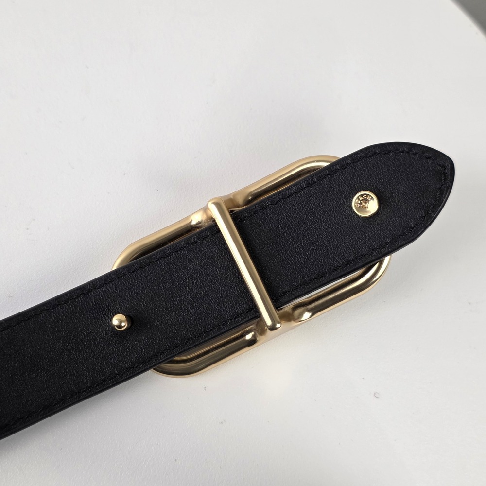 Coach Morgan Rectangle Black Leather Buckle Belt Medium M Gold Horse Carriage - Picture 3 of 7